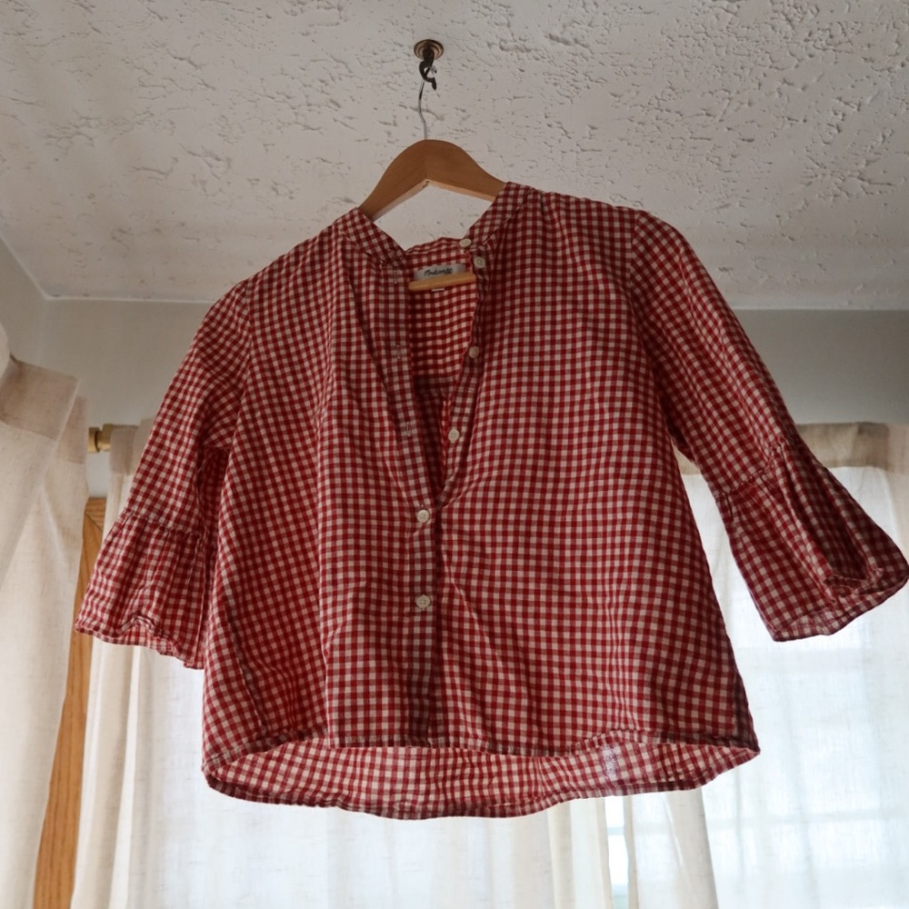 Madwell gingham blouse, white and red